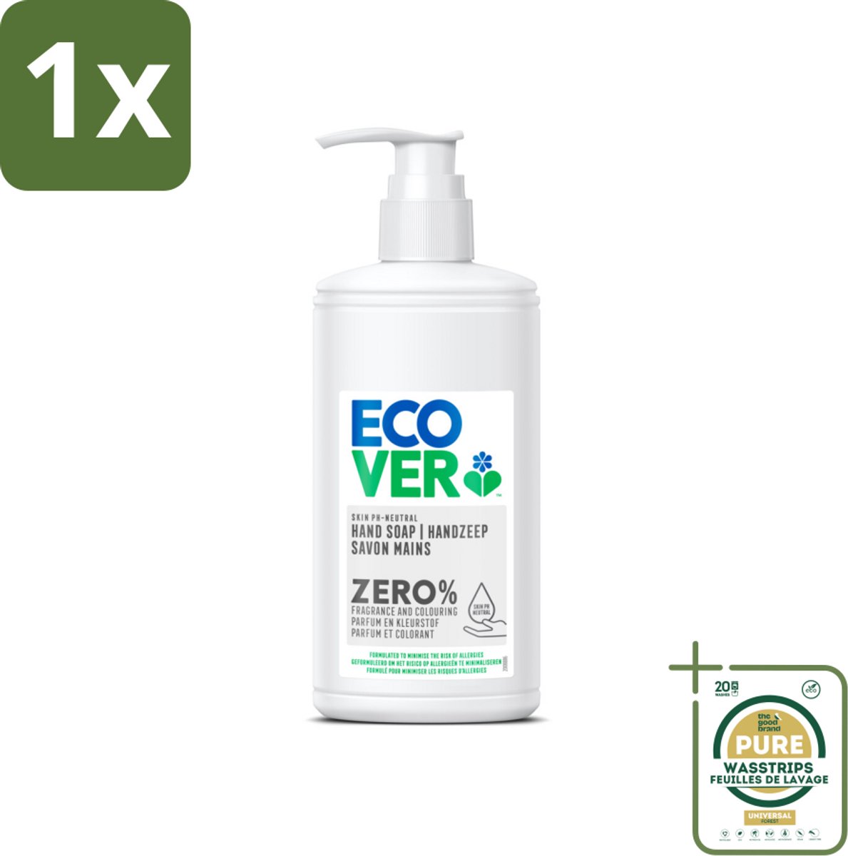 1 x Ecover - Handzeep ZERO - Parfumvrij - 250 ml- Handzeep Zero - Parfumvrij Handzeep - Hypoallergene Handzeep - Gevoelige Huid Handzeep - Eczeem Handzeep