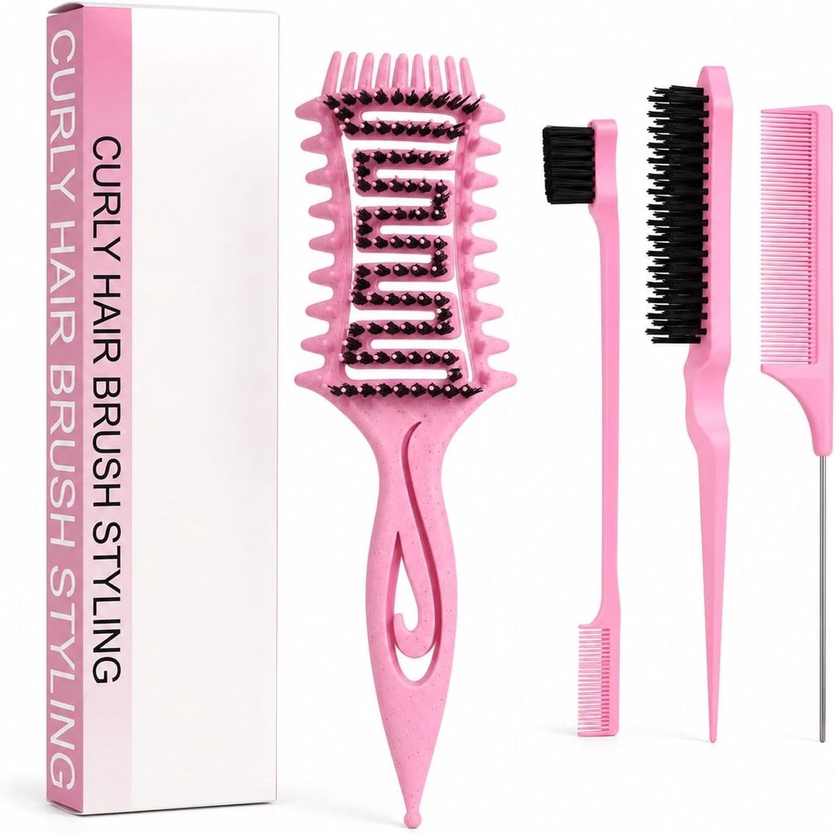 Krulborstel Set - Roze - 3 Borstels voor Krullen en Styling - Voor Dames en Heren