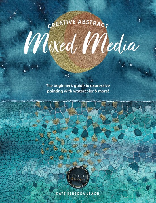 Boek 'Creative Abstract Mixed Media' met een abstracte aquarel en goudkleurige textuur.
