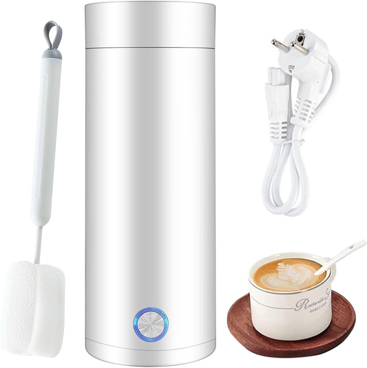 Elektrische Waterkoker - Wit - 400 ml - Draagbare Mini-Thermoskan van Roestvrij Staal - Voor Reizen en Thuisgebruik