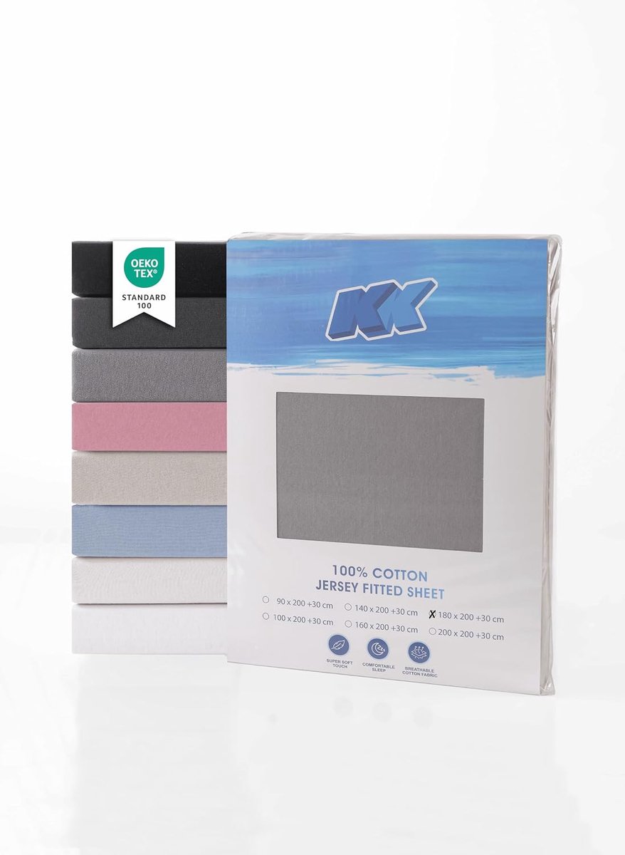 Jersey fitted sheet, 100% cotton, elastic, soft, breathable and easy to clean, Oeko-Tex Standard 100 certified (grey - ShopVlot