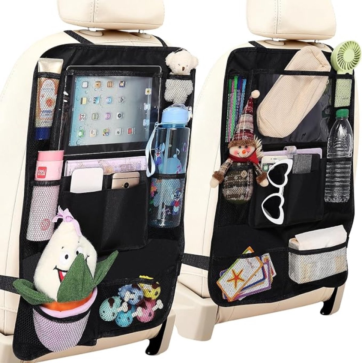 Huis Geluk 2-delige autostoelorganizer met rugleuningbeschermer, 10 opbergvakken, waterdicht, voor kinderen