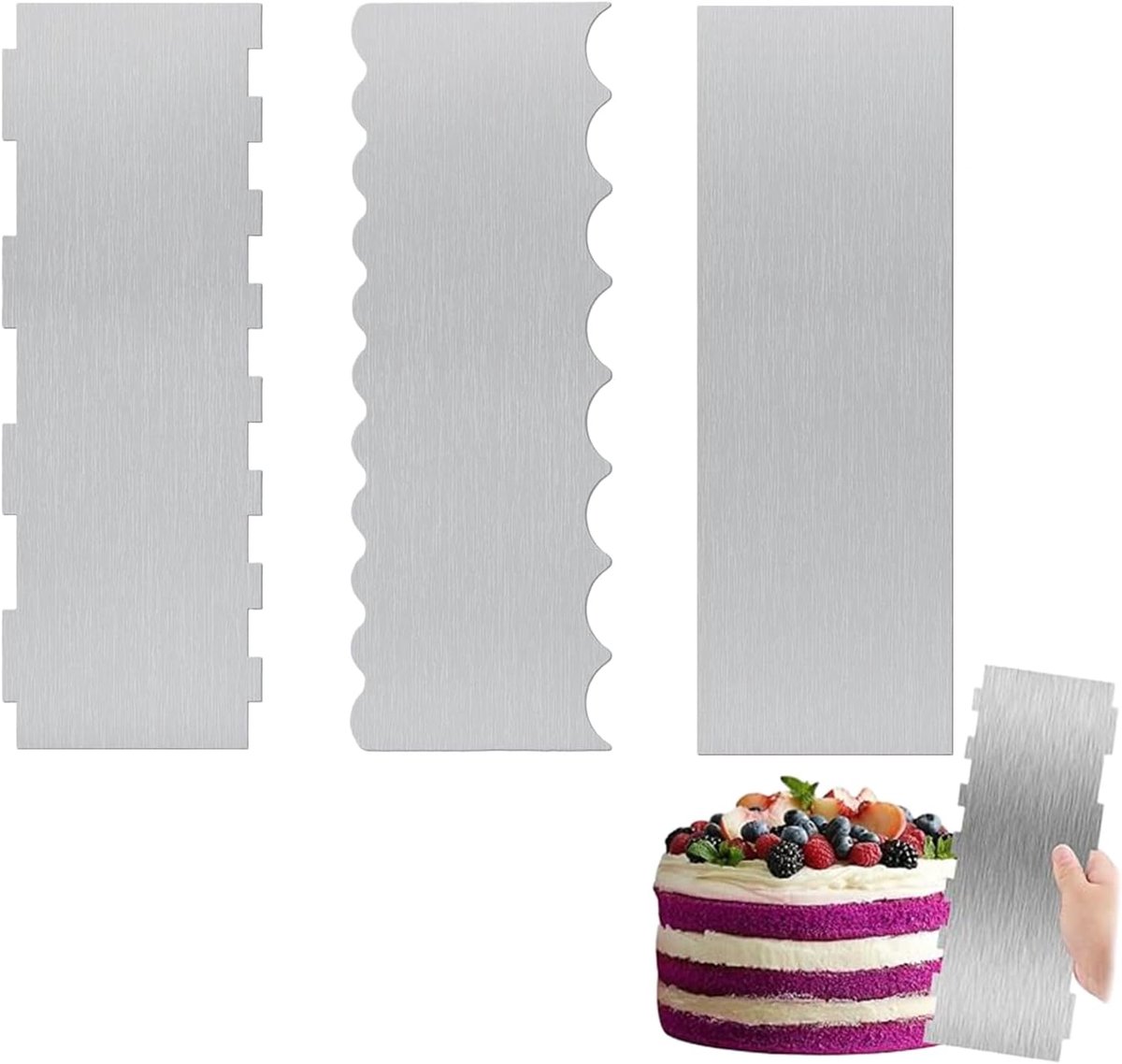 3 stuks roestvrijstalen taartschrapers, professionele taartspatel, crèmeschraper en taartdecoratie, set met 3 spatels - ShopVlot
