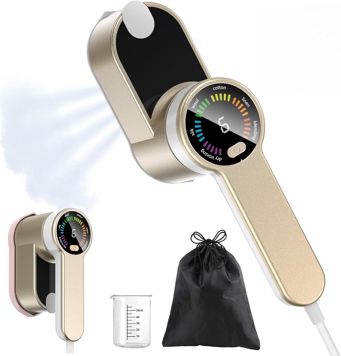 Reisstrijkijzer klein - Goud-wit - Compact en Opvouwbaar - 2-in-1 Stoomstrijkijzer met LED-display - Voor Reizen en Thuisgebruik