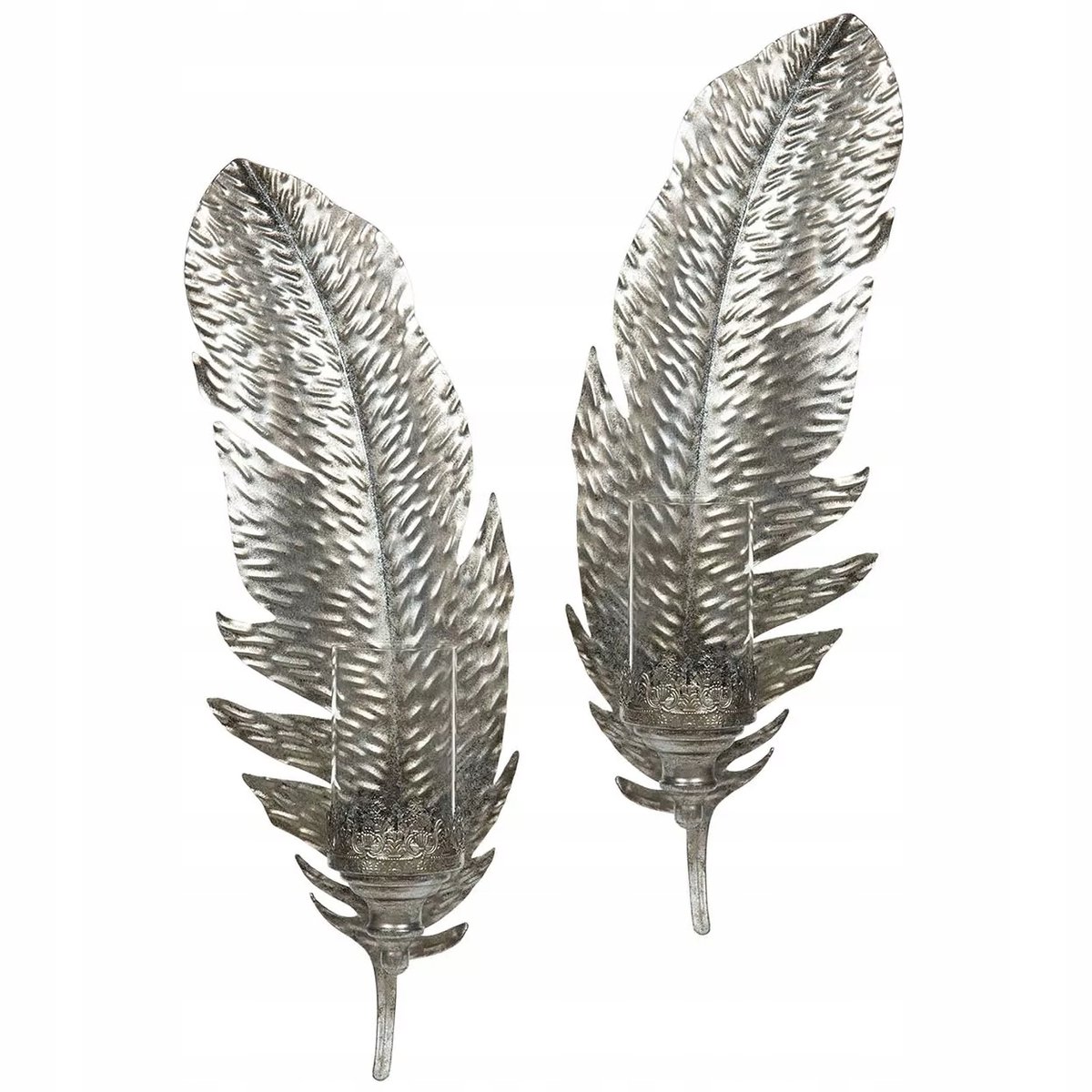 Set van 2 Wandkaarsenhouder Blad Design, Groot, Lang, Zilver