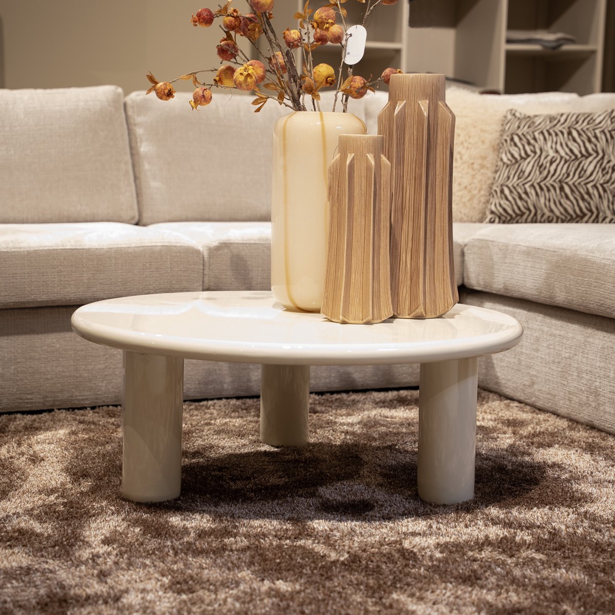 DÉJA Living Salontafel Jelsa - Rond Crème Glossy MDF - 90x90x35cm