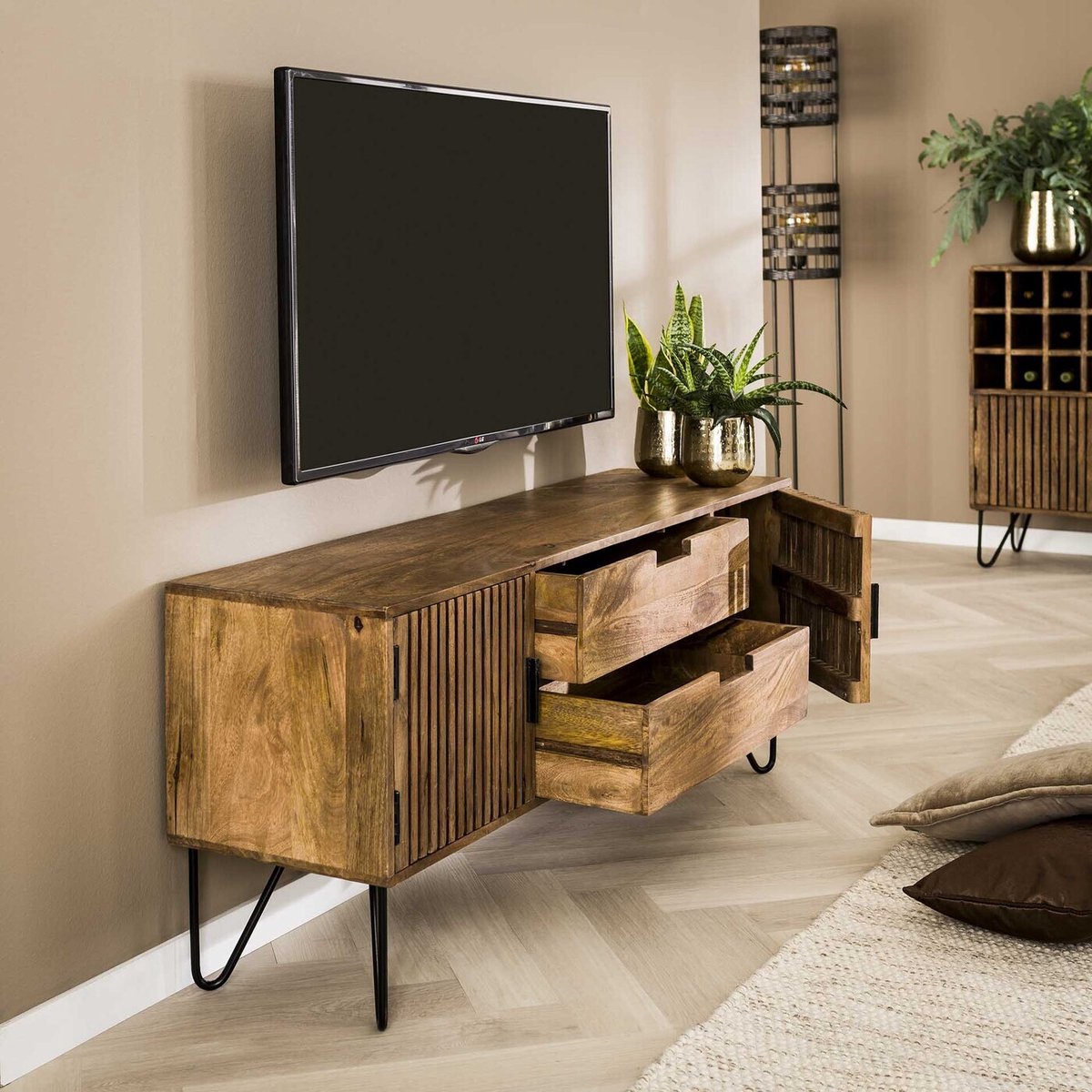 Tv Meubel Mangohout - Naturel - 2 Deuren - 2 Lades - Kast Tweak - Giga Meubel