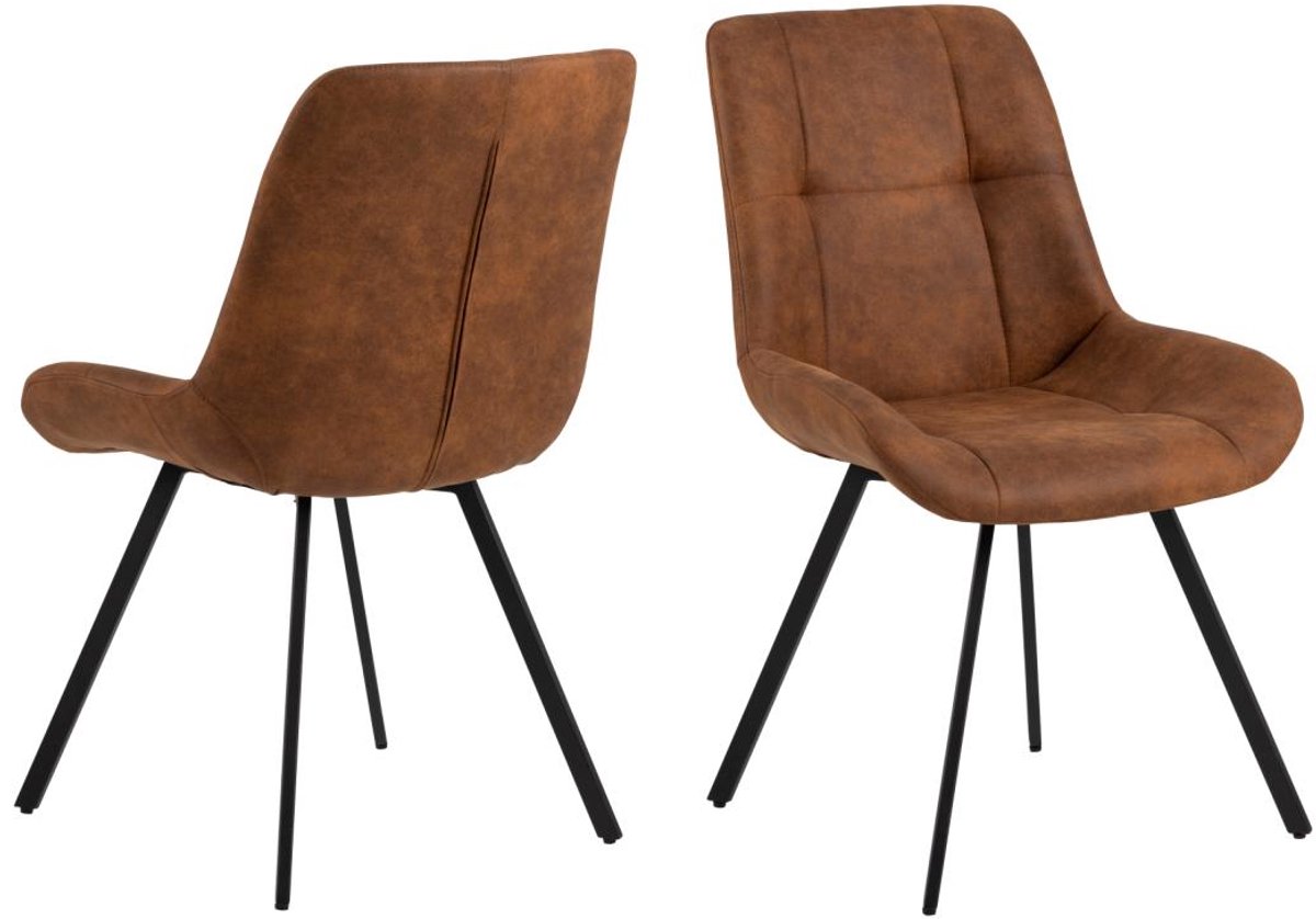 Giga Living Eetkamerstoel Zundra - Bruin Stof - Zithoogte 47cm - Set van 2