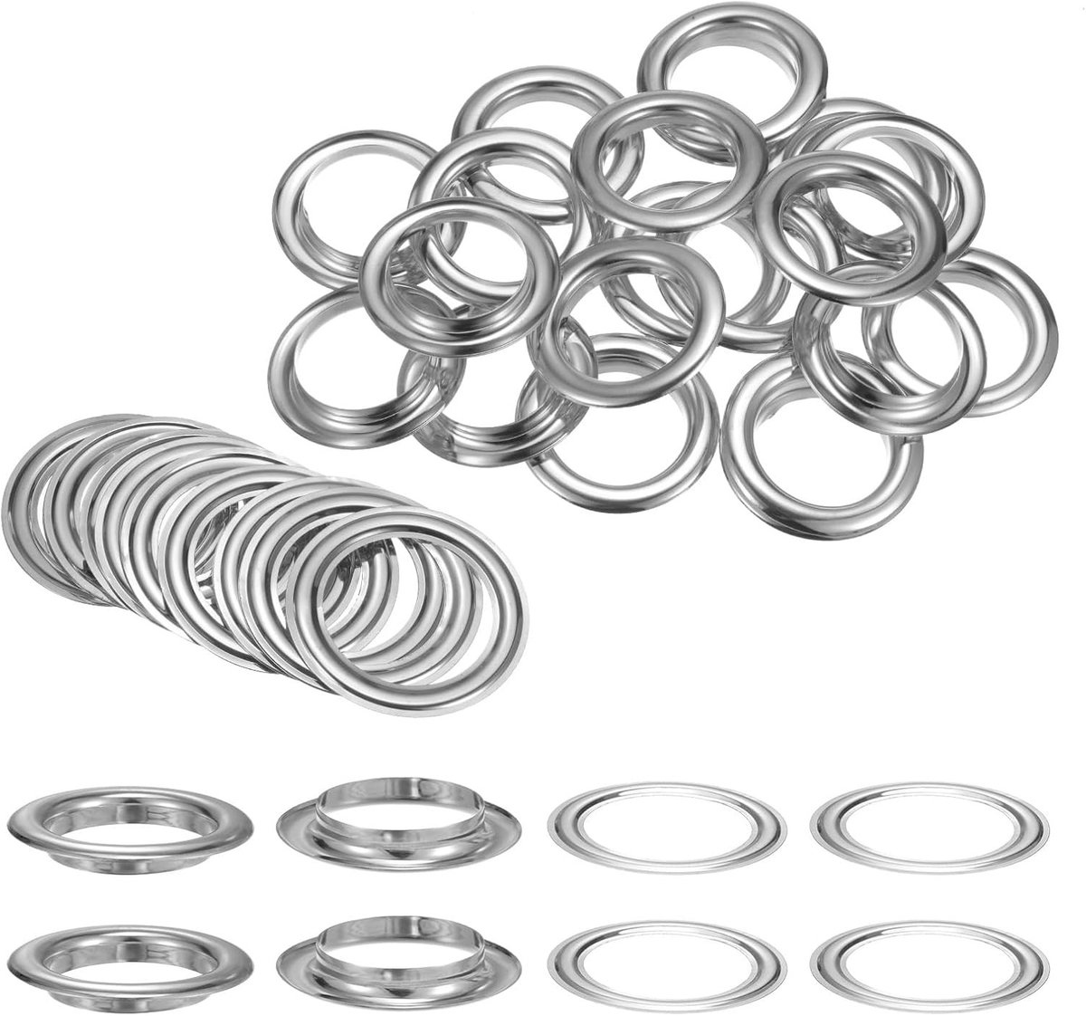 Zeilringen met tang - Zilver - 40 mm - Metalen Oogjes met Sluitringen - Voor Doek en Leer