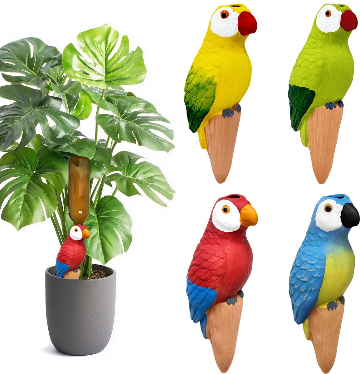 Papegaai kleikegel irrigatie 4 x 100 ml - voor planten - waterbesparend - eenvoudig te gebruiken - ShopVlot