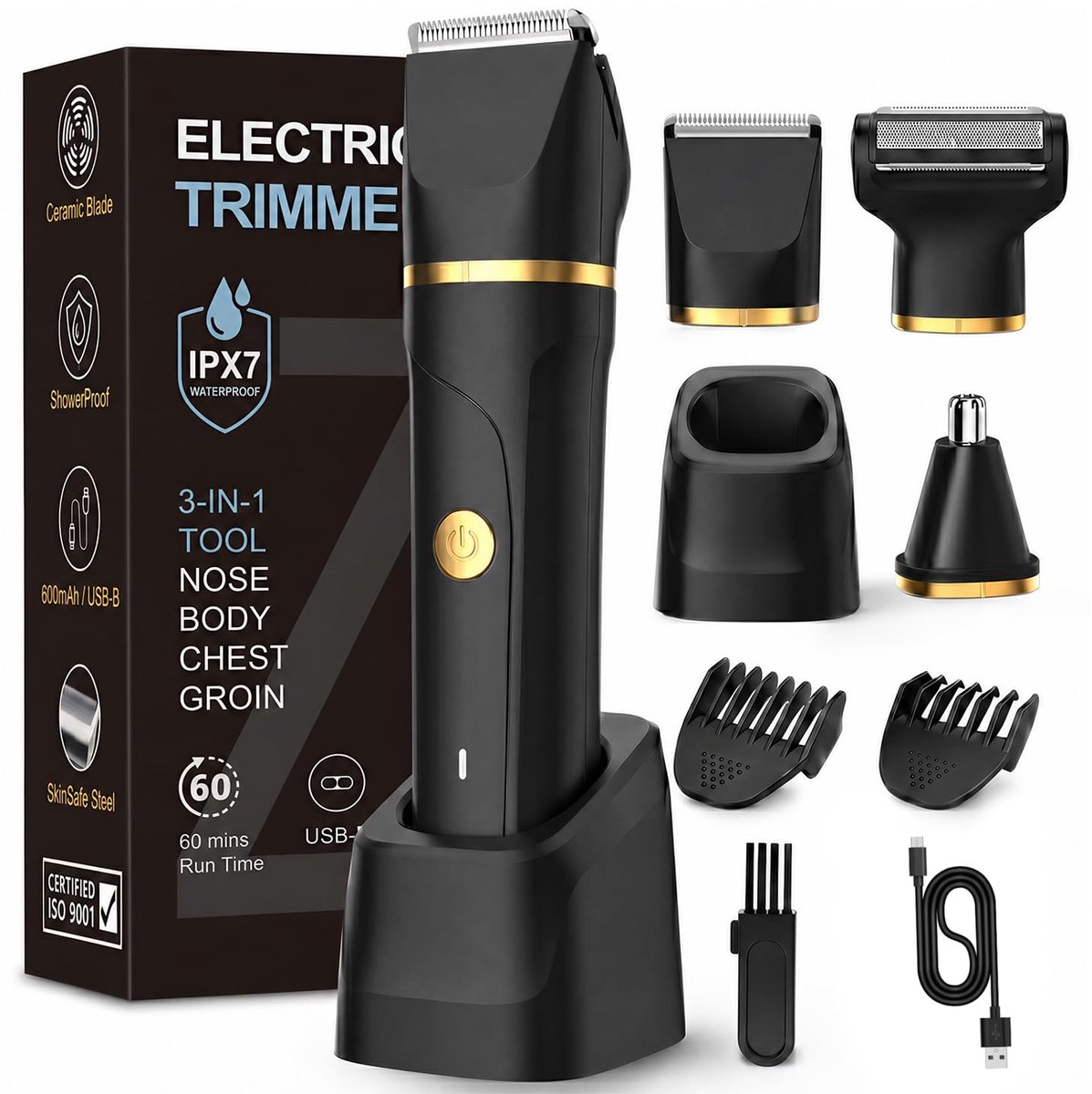 Baardtrimmer voor mannen - 3-in-1 schaam- en bal- en neustrimmer - IPX7 waterdicht - pijnloze neushaartrimmer - ShopVlot