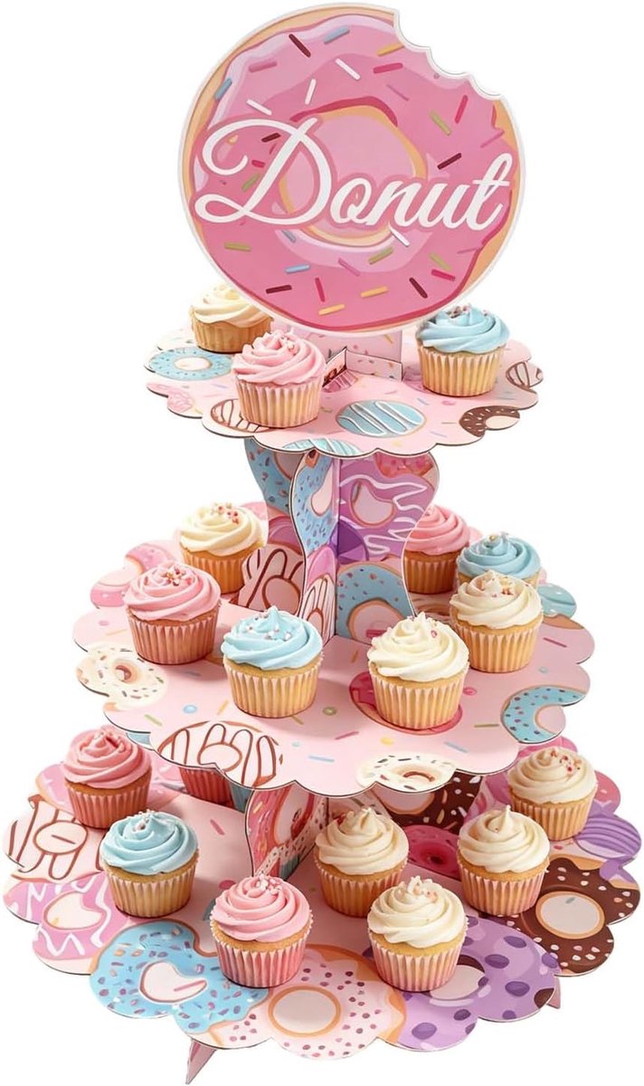 Kartonnen cupcakestandaard, taartstandaard 3 etages, ronde muffinstandaard, dessertstandaard voor meisjes, kinderen - ShopVlot