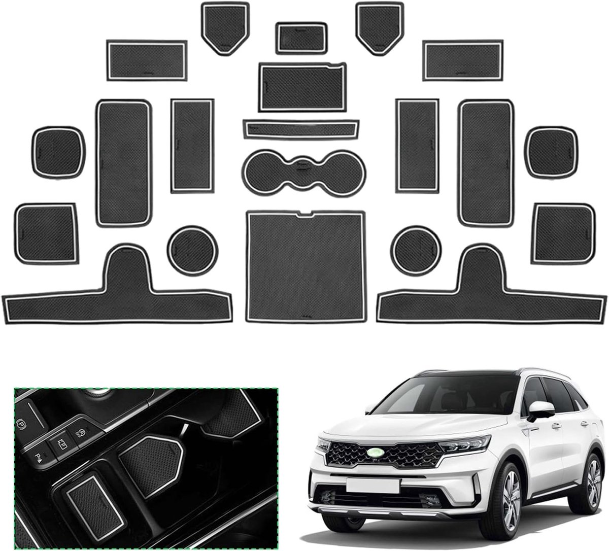 GAFAT 2021 2022 Ki-a Sorento Non-slip Mats Sorento Rubber Mats for Center Console Storage Box Organizer Glove Box - ShopVlot