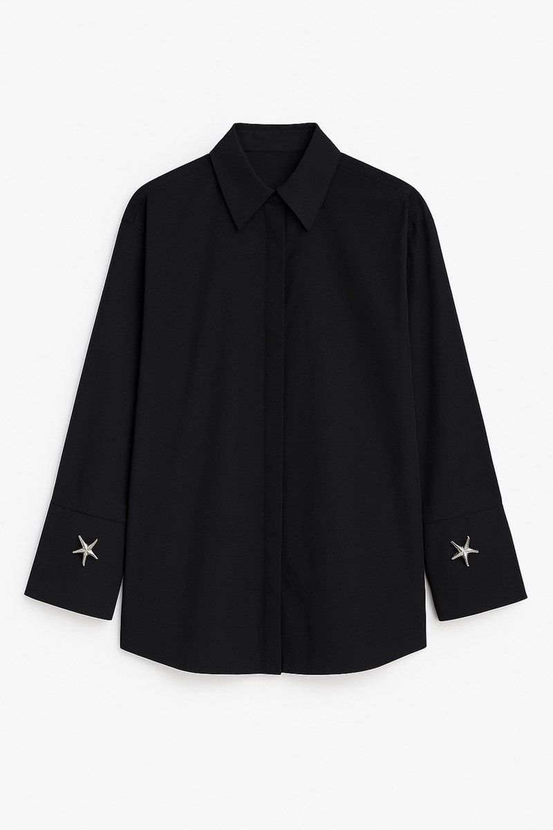 Touché Privé - Poplin blouse met brede manchetten - Zwart - Dames