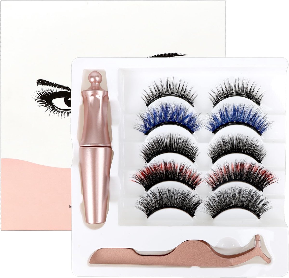 Magnetische wimperset met magnetische eyeliner en 5 paar kleurrijke wimpers, eenvoudig te gebruiken voor feestjes - ShopVlot