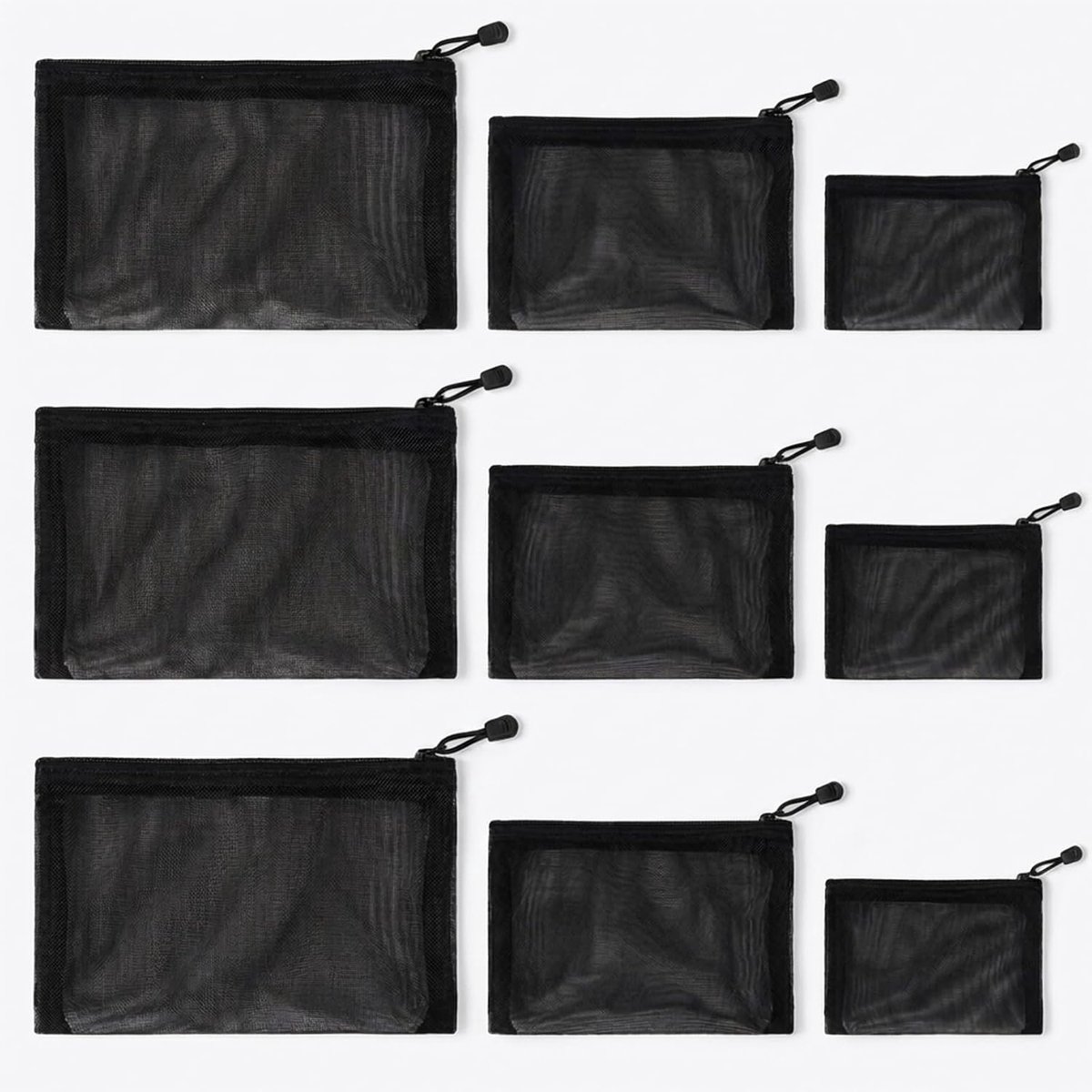 Pack of 9 Mesh Compartments, Mini Mesh Pockets with Zip, Black, Transparent, Exam, Pencil Bag, Cosmetic Bag, Small, 3 - ShopVlot