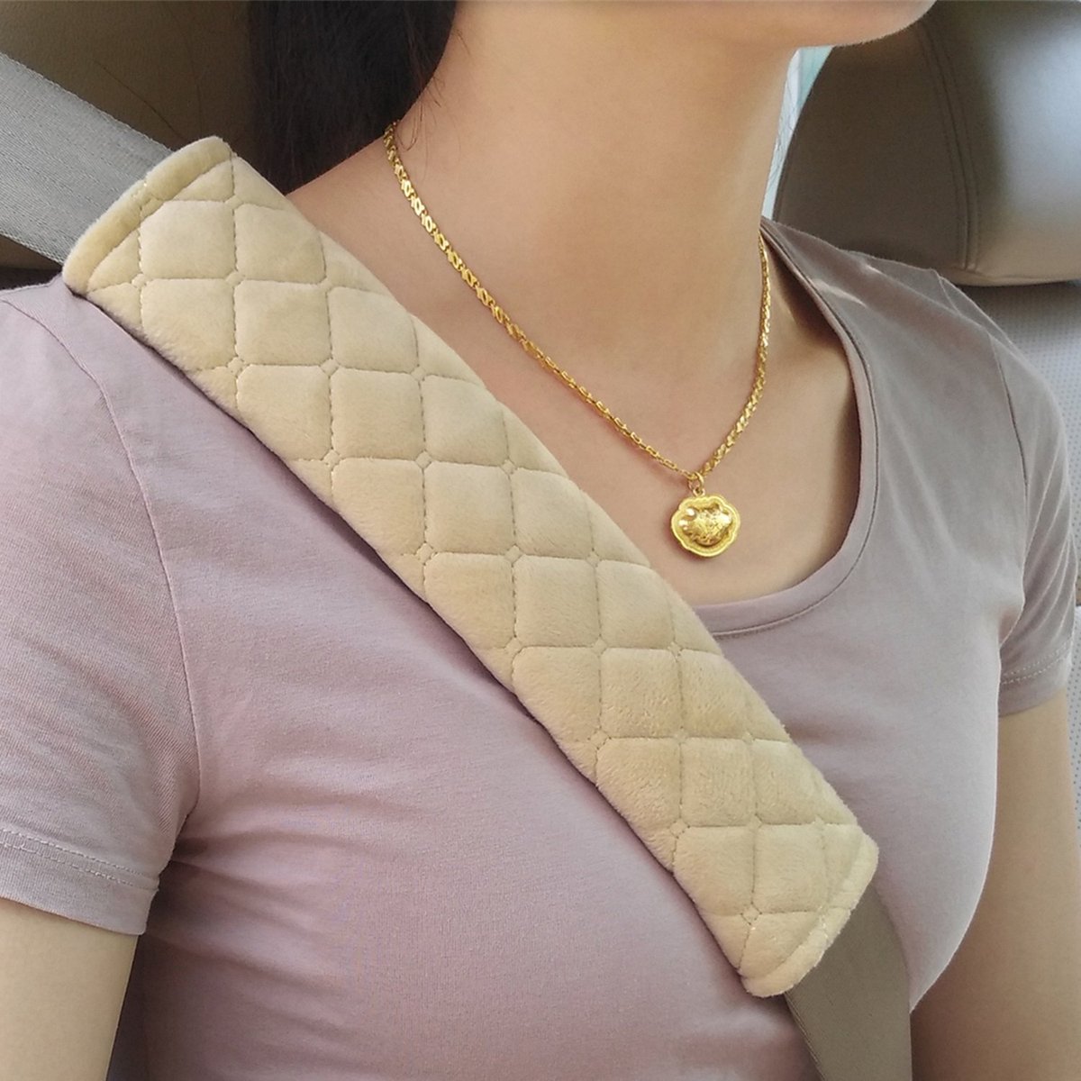 Zachte Gurtkussenset voor Auto, 2-delig, Beige