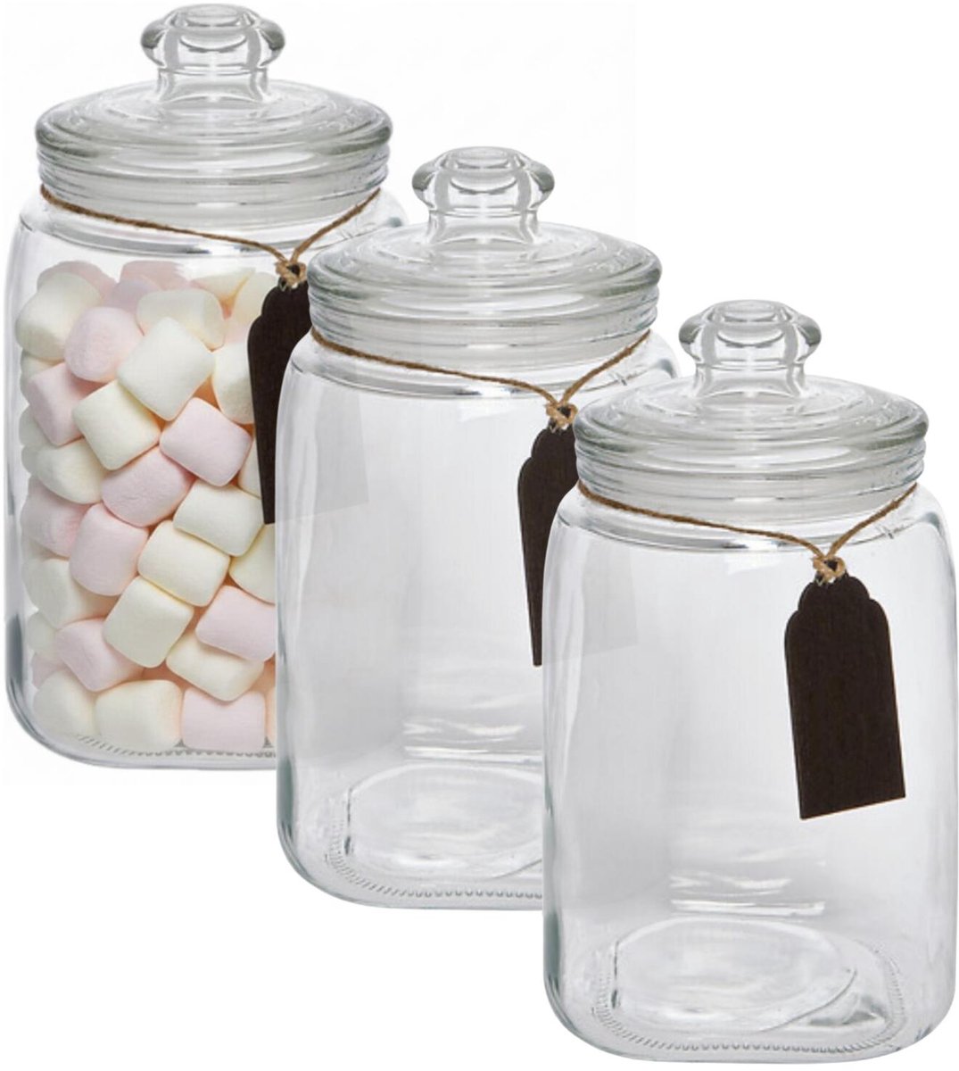 5Five luxe voorraadpot Candyman - 3x - snoeppot - glas - met deksel - 2.8 liter - voorraadpot - bewaarpot - 14 x 25 cm