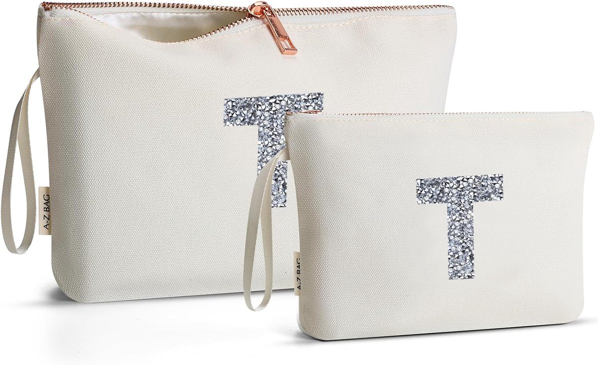 A-Z Diamond Makeup Bag for Women, White, A - ShopVlot