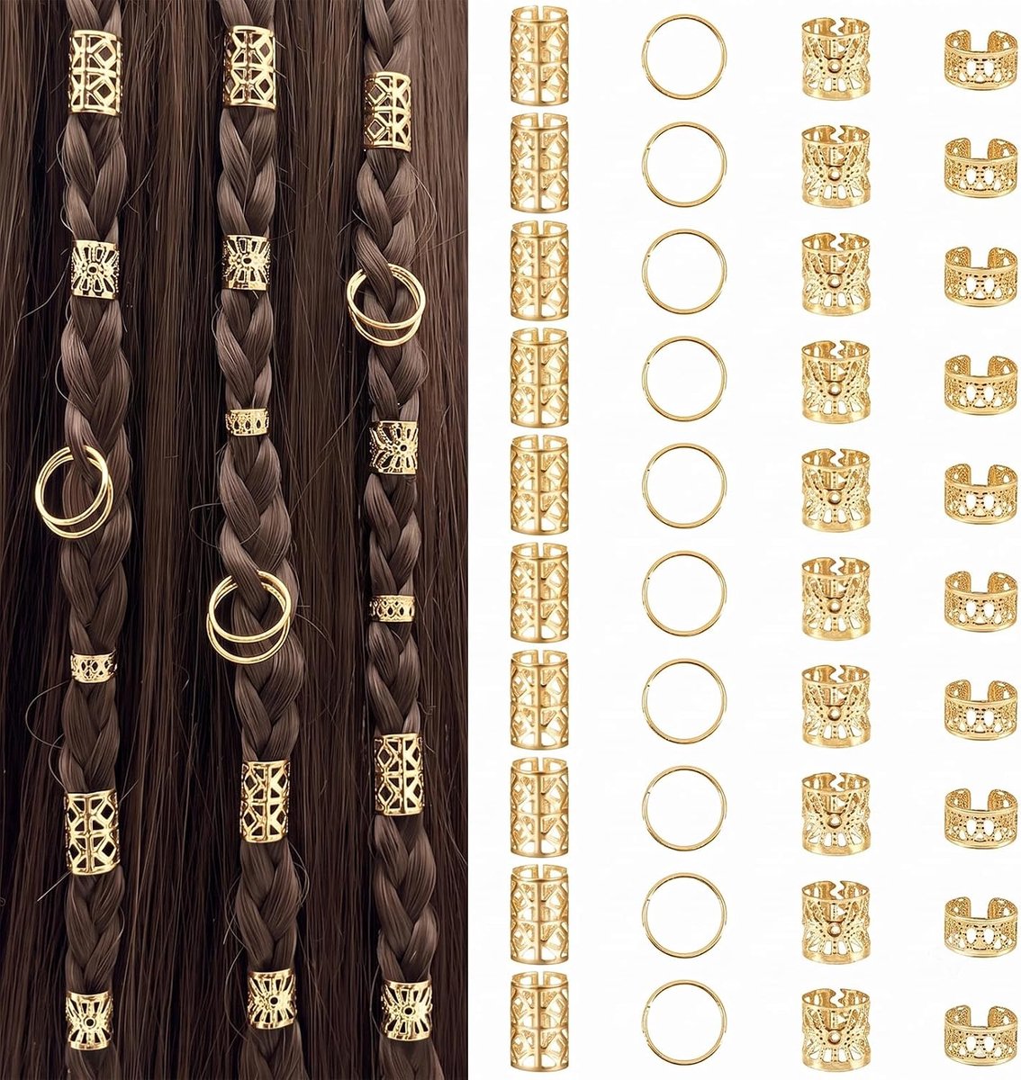 80 gouden haarringen, sieraden voor vlechten en dreadlocks, haaraccessoires vrouwen en meisjes om vlechten mee te - ShopVlot