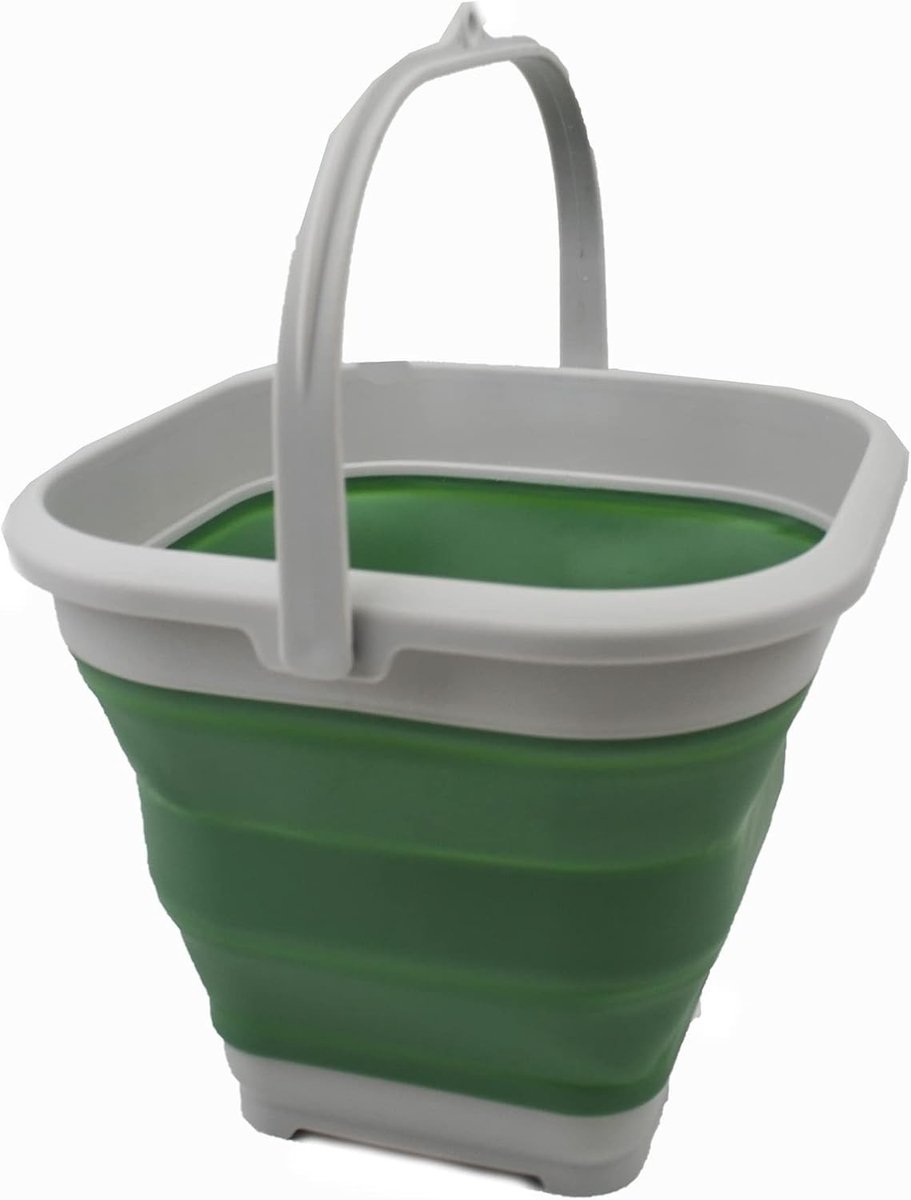 Wasteil vierkant - Grijs/Donker zeegroen - Maat 1 - Inklapbare Opvouwbare Wateremmer met Handvat - Voor Outdoor en Huishoudelijk Gebruik