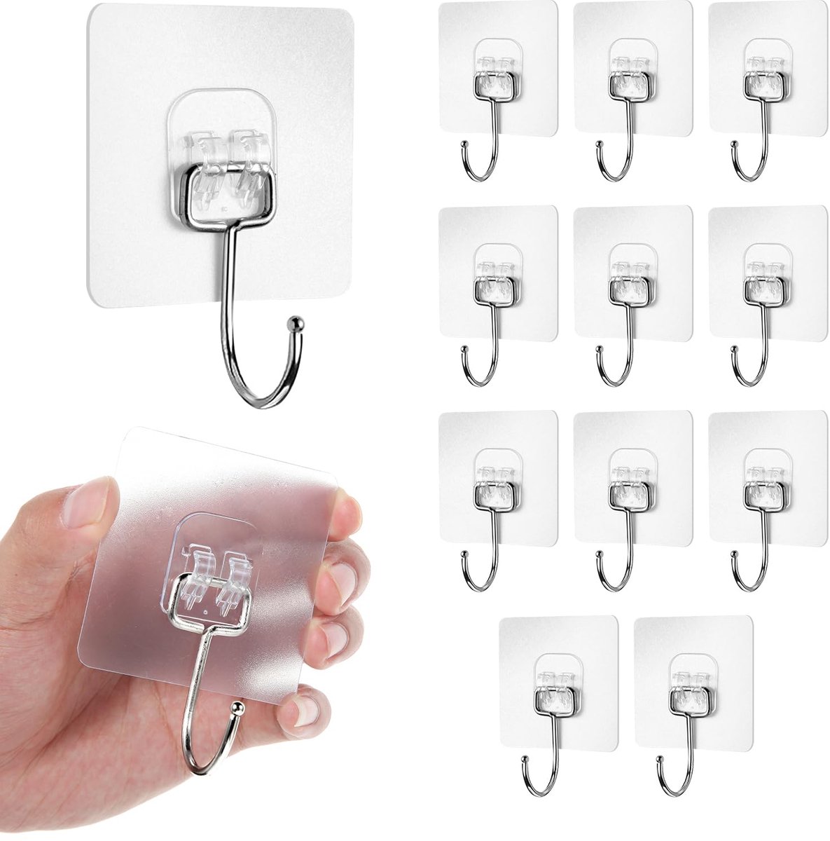 Famanu – Set van 12 grote zelfklevende haken, Heavy Duty tot 20 kg, verwijderbare wandhaken voor badkamer, keuken en kantoor, waterdicht en roestvrij