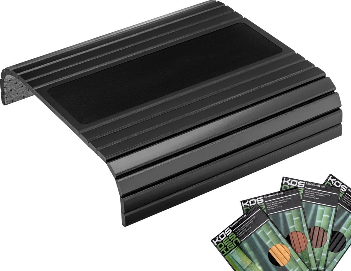 Famanu – Bamboe dienblad voor over de armleuning van bank of stoel, met antislip, natuurlijke kleur past goed in elk interieur in zwart
