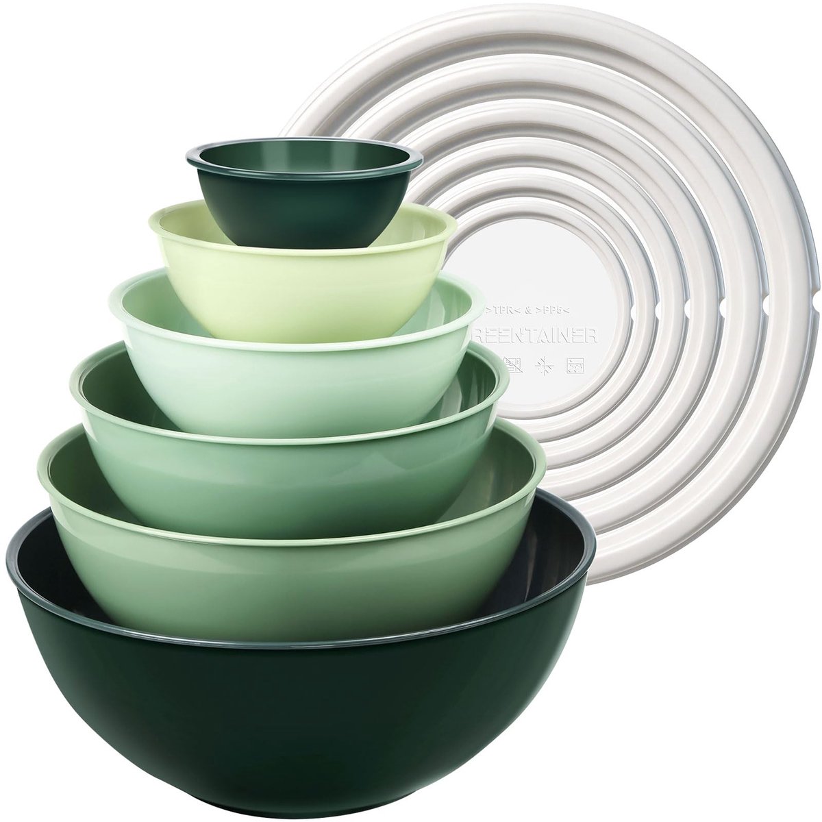 Famanu – Plastic mengkommen met deksels, 12-delige kleurrijke set voor de keuken, magnetron- en vriesbestendig, groen
