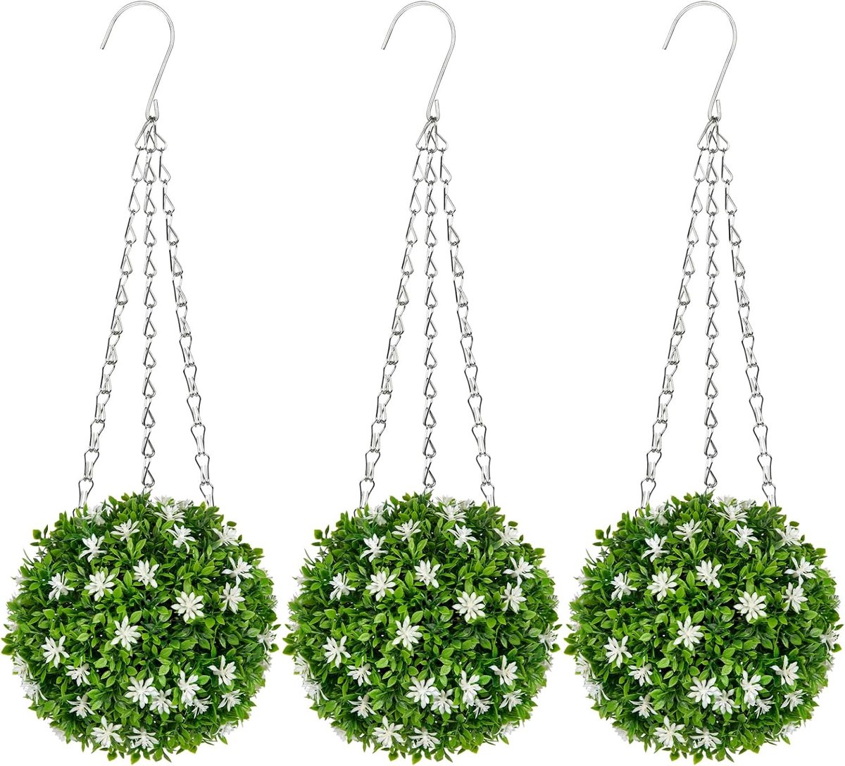 Oairse Set van 3 kunstbloemen hangende ballen met ijzeren ketting, diameter 16 cm - ShopVlot