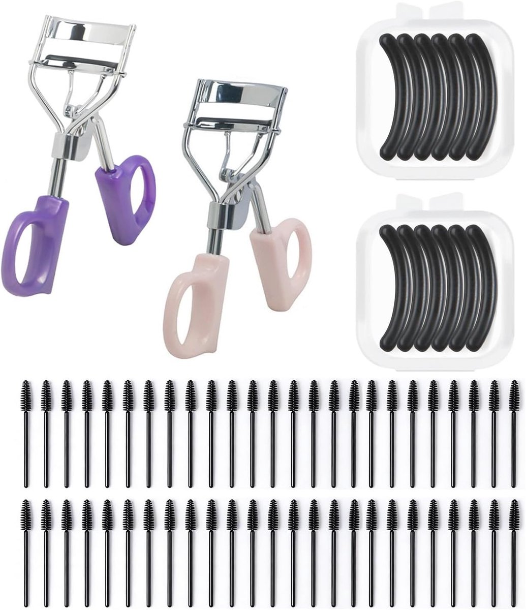 2 Stuks Professionele Wimperkruller, 50 Stuks Make-Upborstels Voor Het Transplanteren Van Wimpers, 12 Stuks - ShopVlot