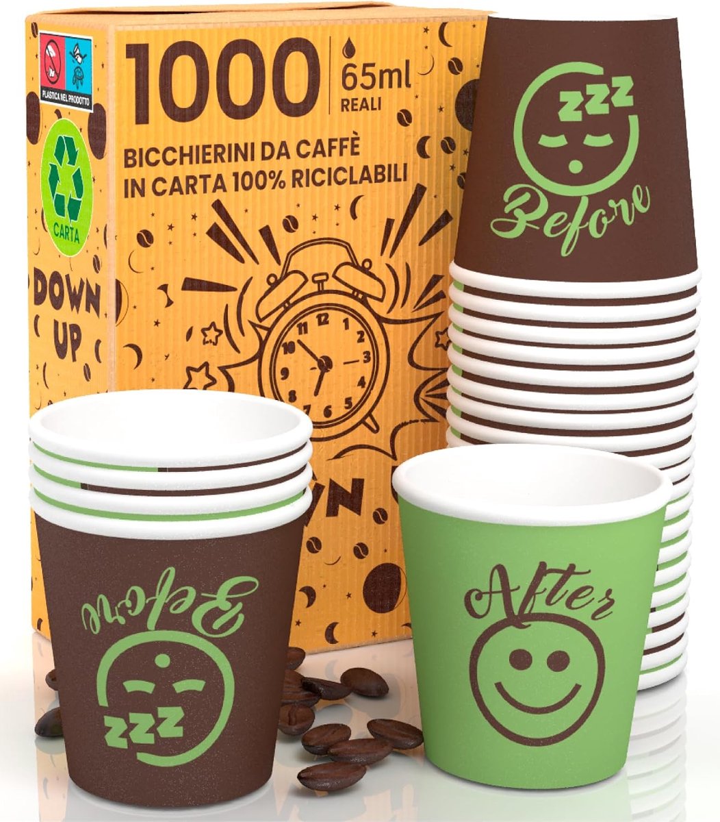 DownUpCUP Paper Cups for Coffee, 65 ml, Green, Environmentally Friendly, Biodegradable, Disposable, Small for - ShopVlot