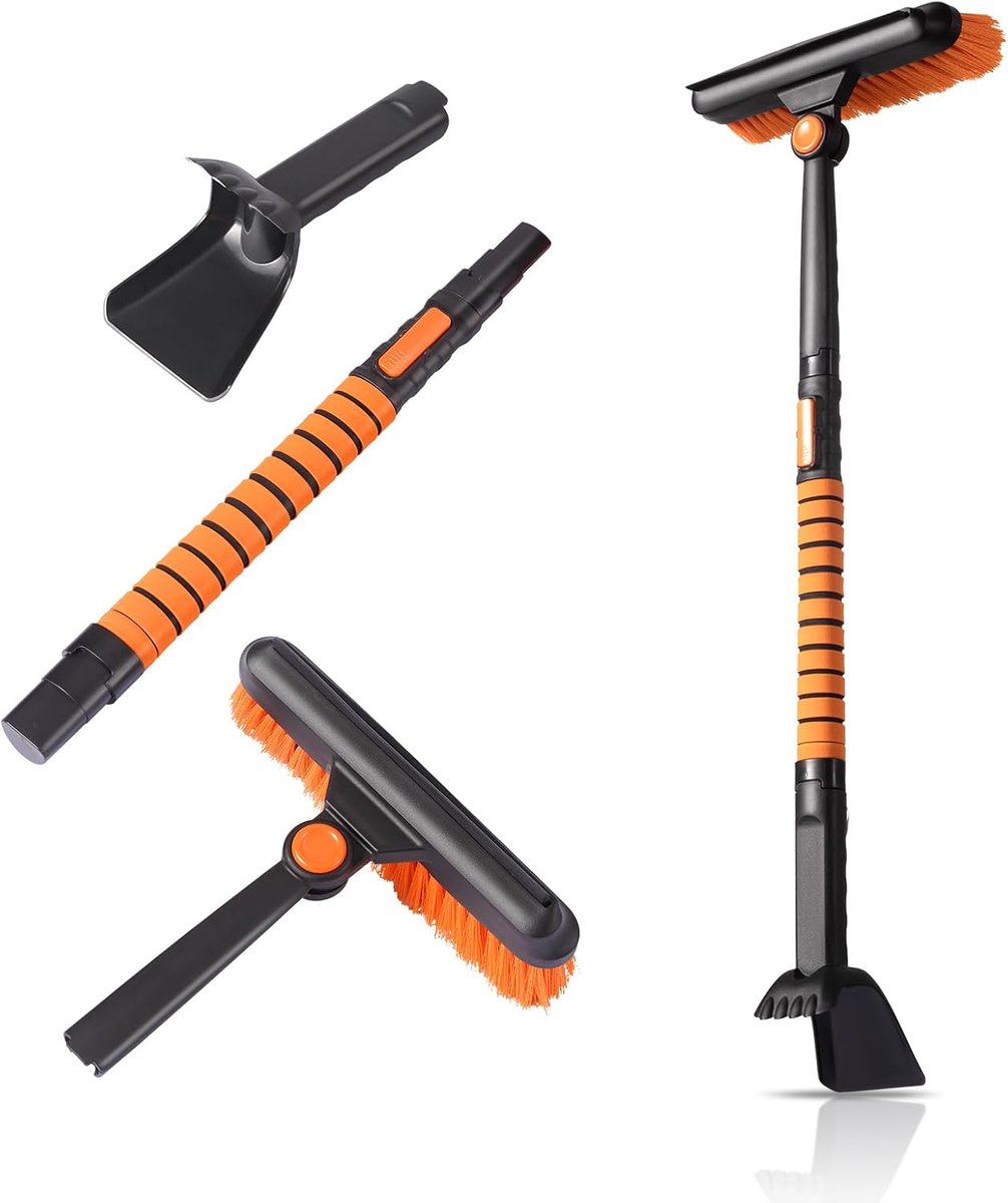 Snow Shovel 3-in-1 Adjustable Shovels,New Upgrade Ice Shovel Swivel Folding Shovel with Snow Removal Brush - ShopVlot