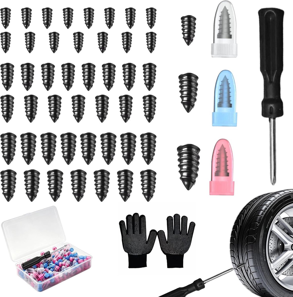 Reparatieset voor autobanden, 45 lekke schroeven, 3 maten - ShopVlot