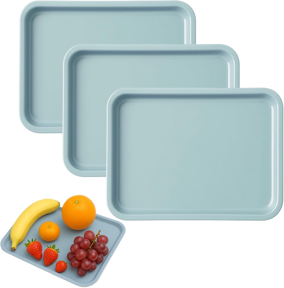 Zephyra Set of 3 Plastic Rectangular Serving Trays – Practical and Reusable Small Breakfast Tray for Kitchen, Cafe - ShopVlot