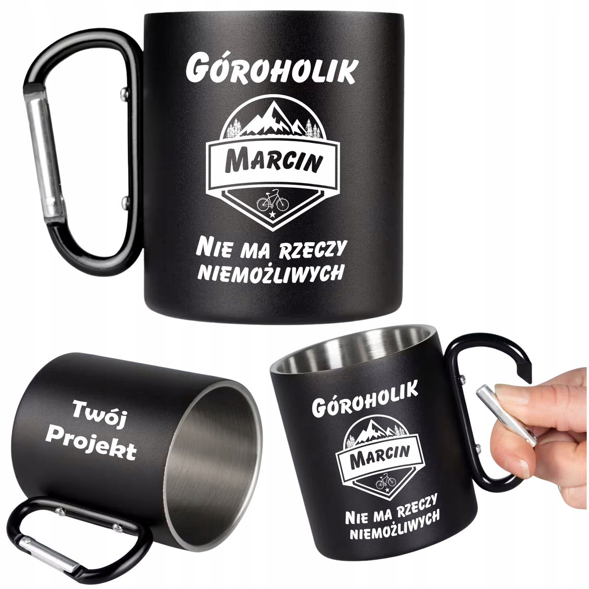 Gegraveerde Camping Mok met Karabijnhaak - RVS - Cadeau Idee