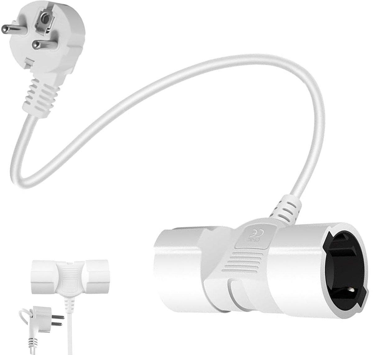 Adapter met dubbele uitgang, verlengkabel met 2 Schuko-stopcontacten - ShopVlot