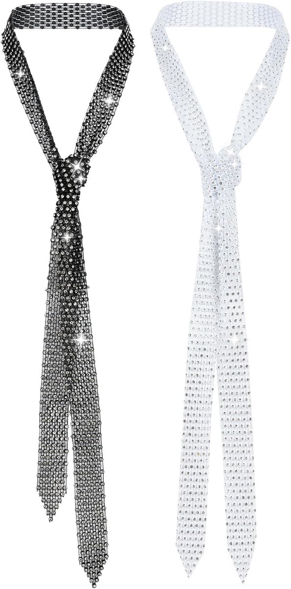 AIEOE 2 Pieces Women's Alloy Tie with Glittering Diamond Accessory Disco 70s Costume Party Uniform - ShopVlot
