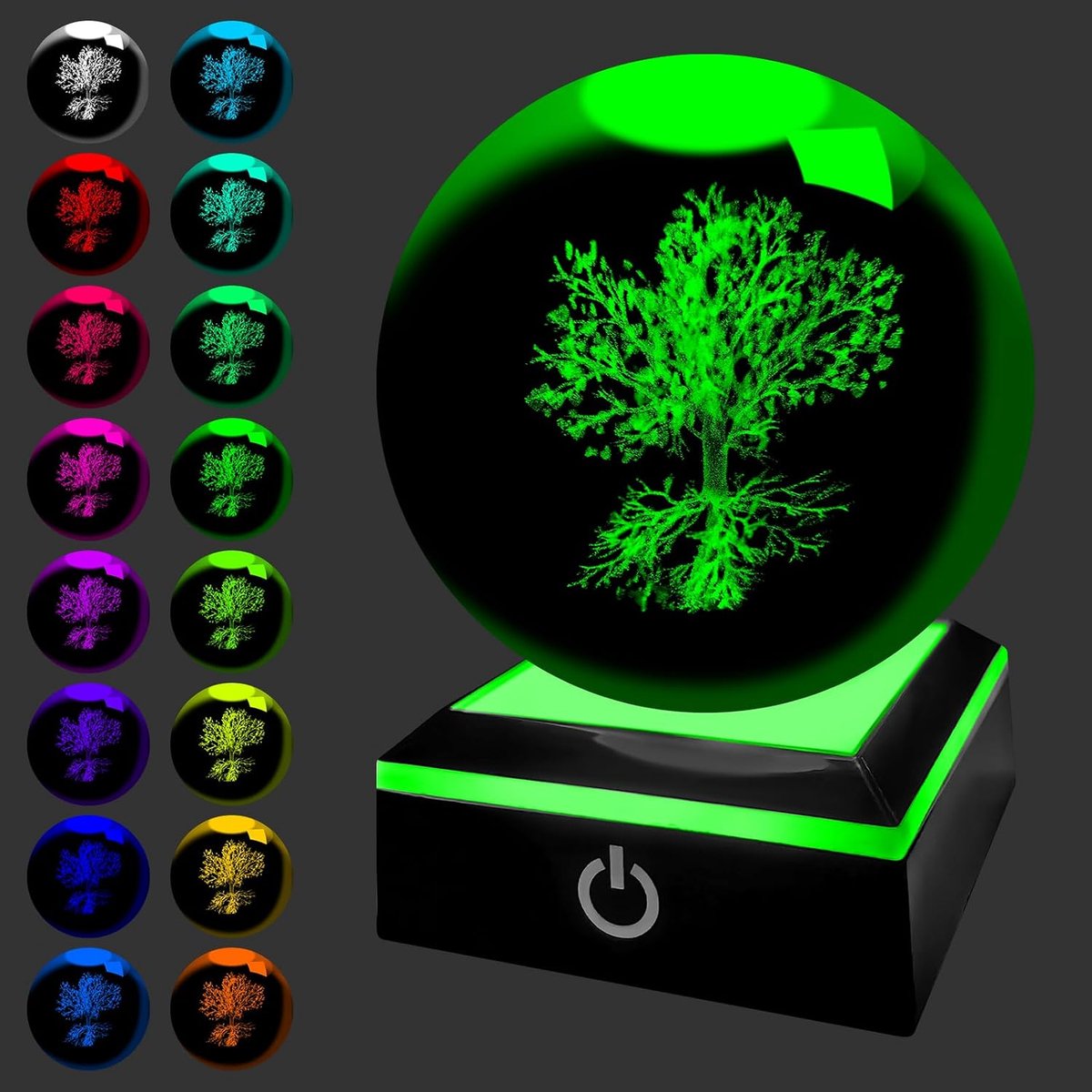 3D Crystal Ball Tree of Life Night Light with LED Base for Bedroom, Living Room, Office, Home Decoration, Festival - ShopVlot