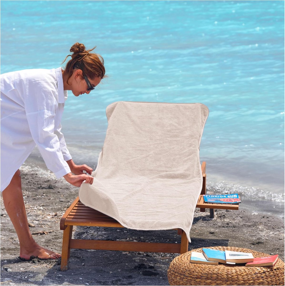 Badstof hoes voor tuinligstoelen 200x75cm - 100% katoen - ademend - wasbaar - ShopVlot