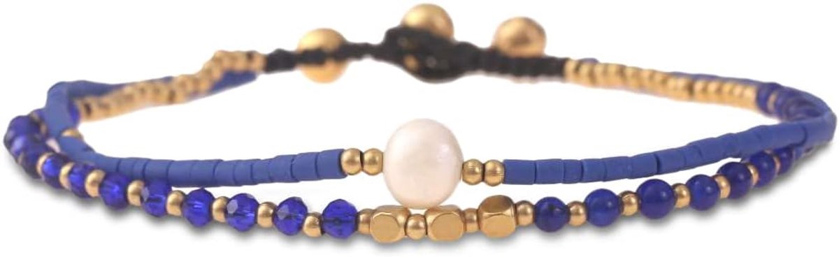 Waterdichte enkelbandje 23-24 cm - handgemaakt - glazen parels - boho stijl - ShopVlot