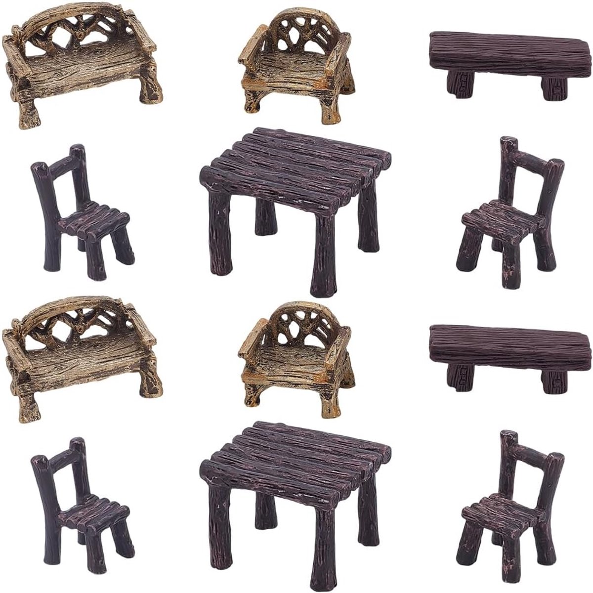 Feeëntuinmeubilair set 12 stuks - 5 stijlen miniatuurhars - tafel en stoelen voor poppenhuizen - ShopVlot