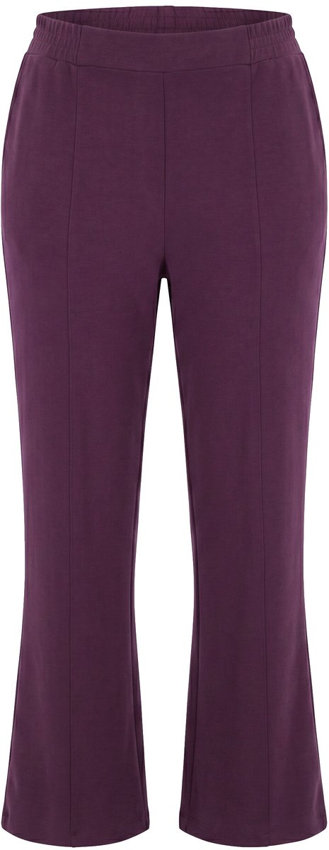 Ulla Popken - Dames - Sweatpants wijde rechte pijp biezen elastische tailleband - Donkerpruim - Maat 58+