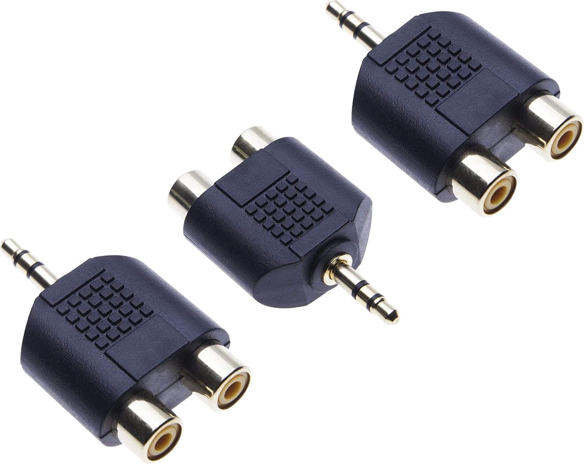 3.5mm stereo male naar 2 RCA female adapter - 3-pack - verguld - verbind laptop en smartphone met versterker - ShopVlot