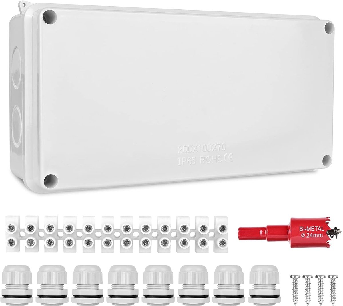 Junction Box 200 x 100 x 70 mm - IP65 Waterdicht - Stofdicht - Geschikt voor binnen en buiten - ShopVlot