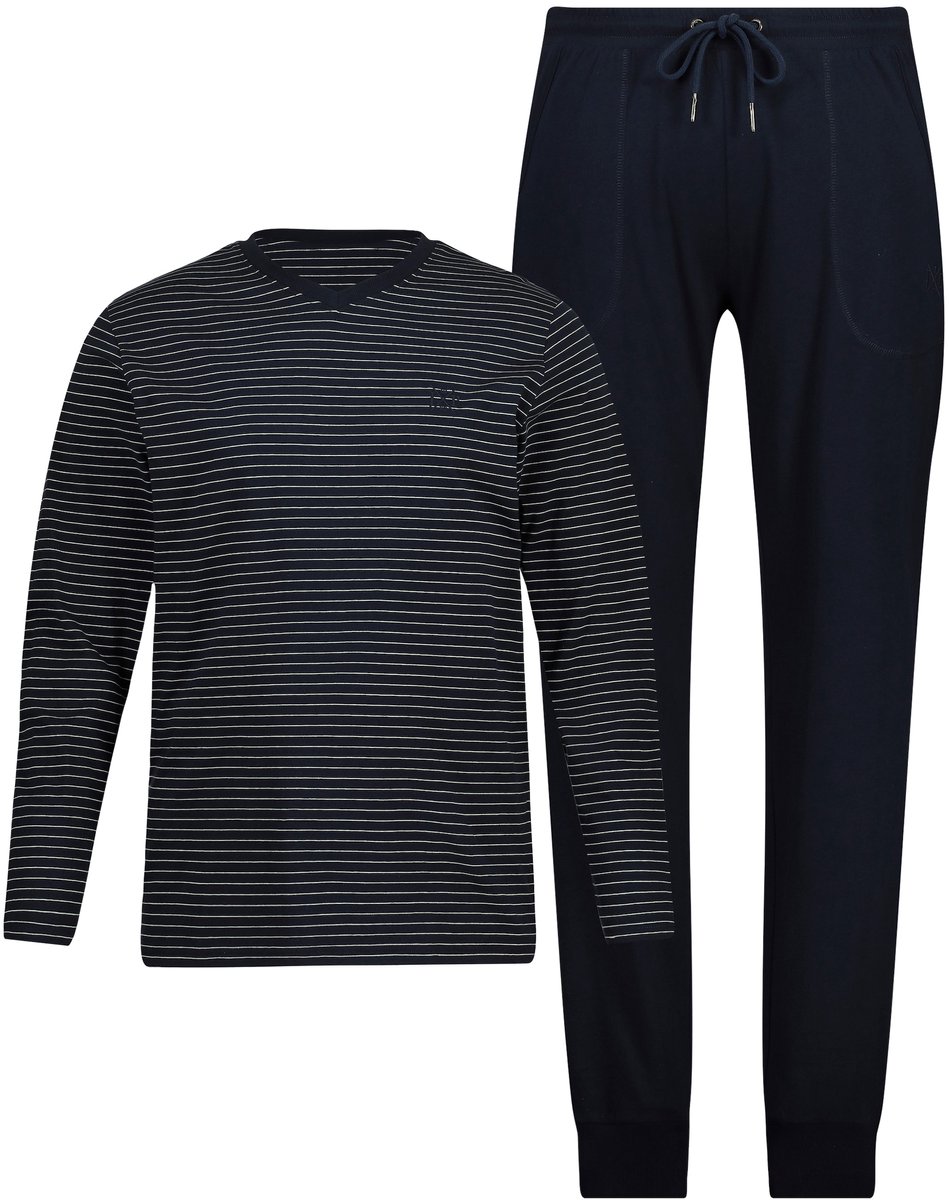 JP 1880 - Heren - Pyjama loungewear T-shirt met lange mouwen lange broek - Navy blauw - Maat L