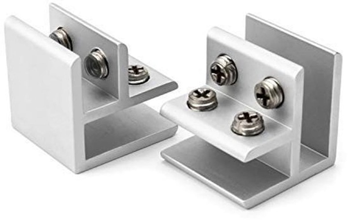 Glasklem 90 Graden - Aluminium - 4 Stuks - Ondersteuningsklem - Geschikt voor 9-12 mm Dikte - Duurzaam - Glassteun