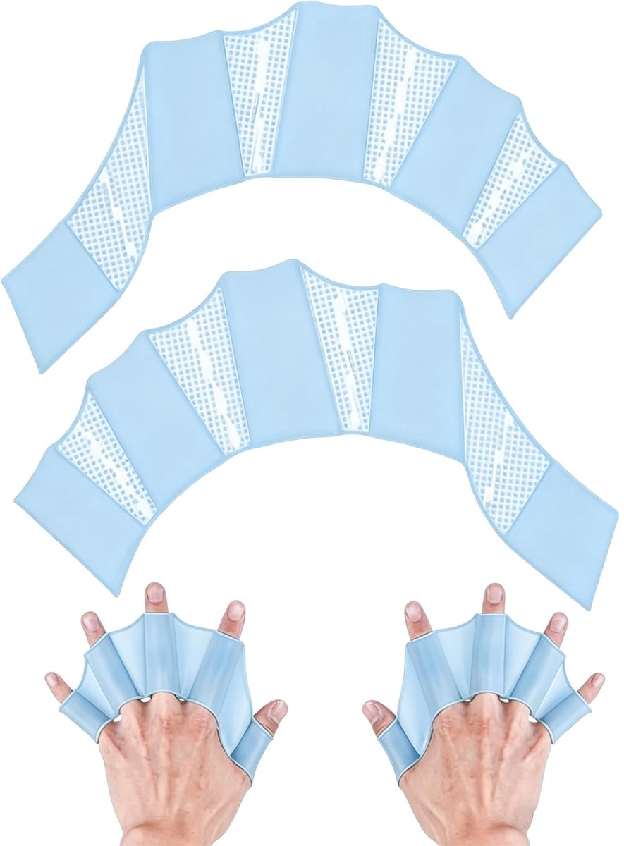 Zwemtraining hulpmiddelen: zwempeddels en zwemhandschoenen, silicone, maat M