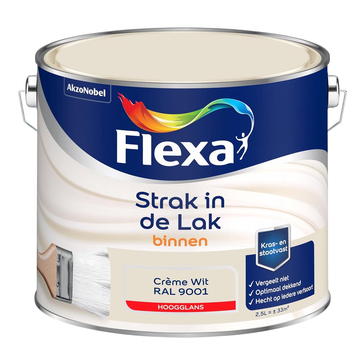 Lak hoogglans 2.5 liter - crèmekleurig - RAL 9001 - kras- en impactbestendig - ShopVlot