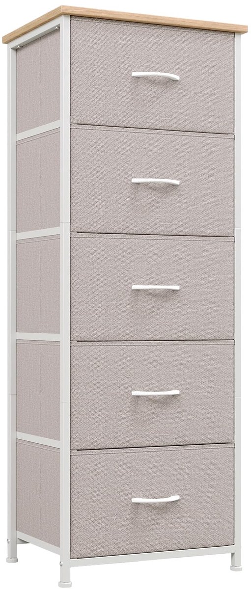 Somdot ladekast met stoffen laden, dressoir met stalen frame, commode, opbergkast voor slaapkamer, woonkamer, Asgrijs - ShopVlot