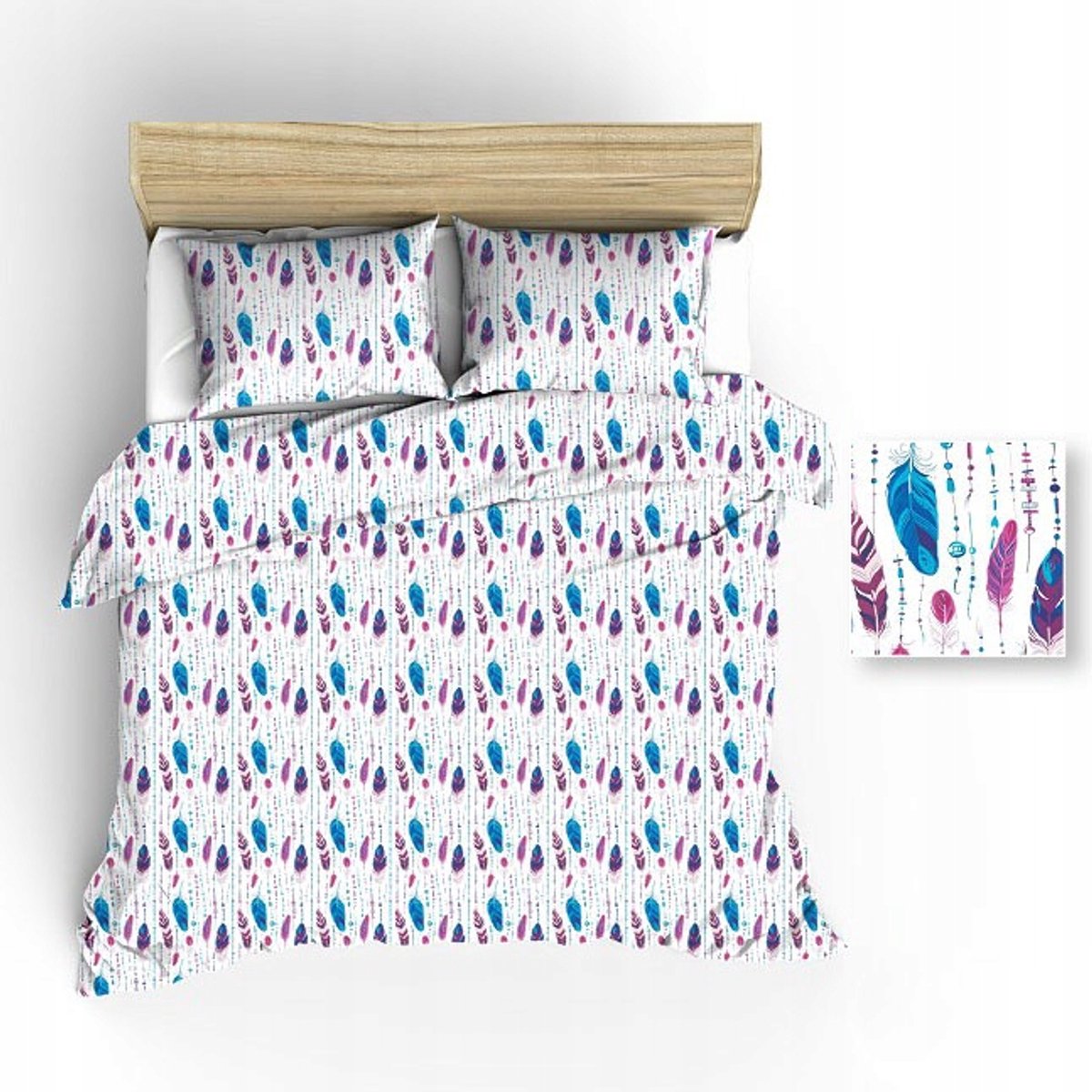Kinderbeddengoed 100x135 cm - Katoen met Roze en Blauwe Veertjes